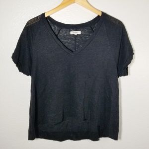 MADEWELL Black Linen V Neck Knit Top